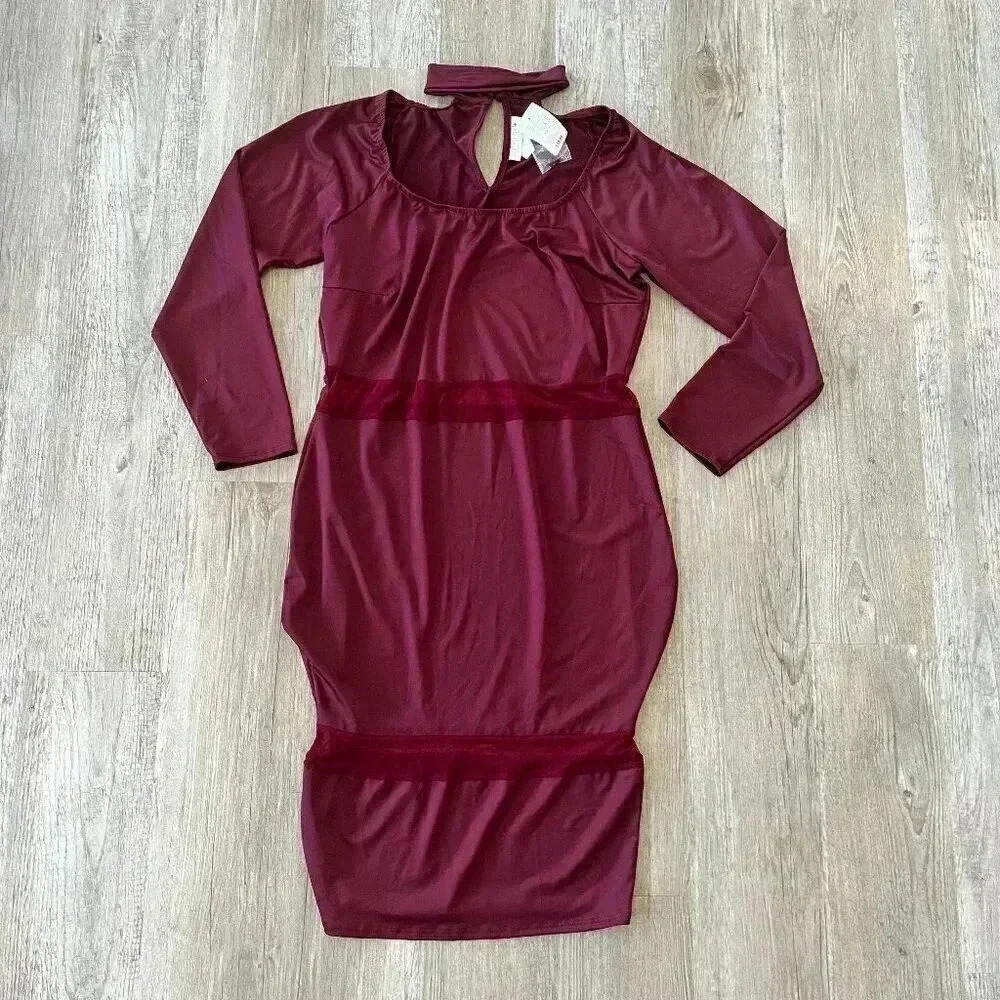 Womens NWT Curvy Girl by Ashley Stewart Burgundy Dress - 1X